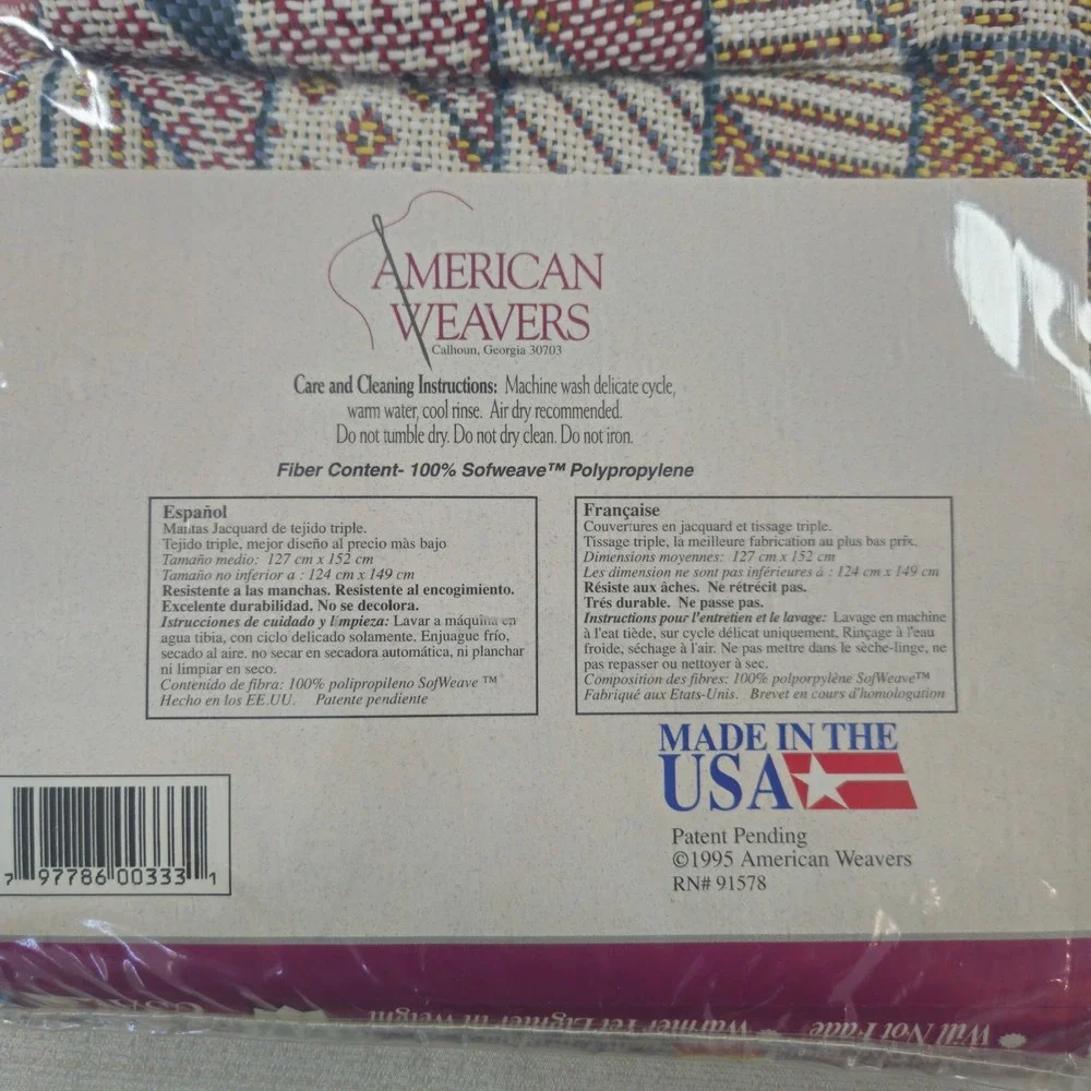 Vtg American Weavers Lone Star Jacquard Throw Blanket 50x60 USA Grandma chic